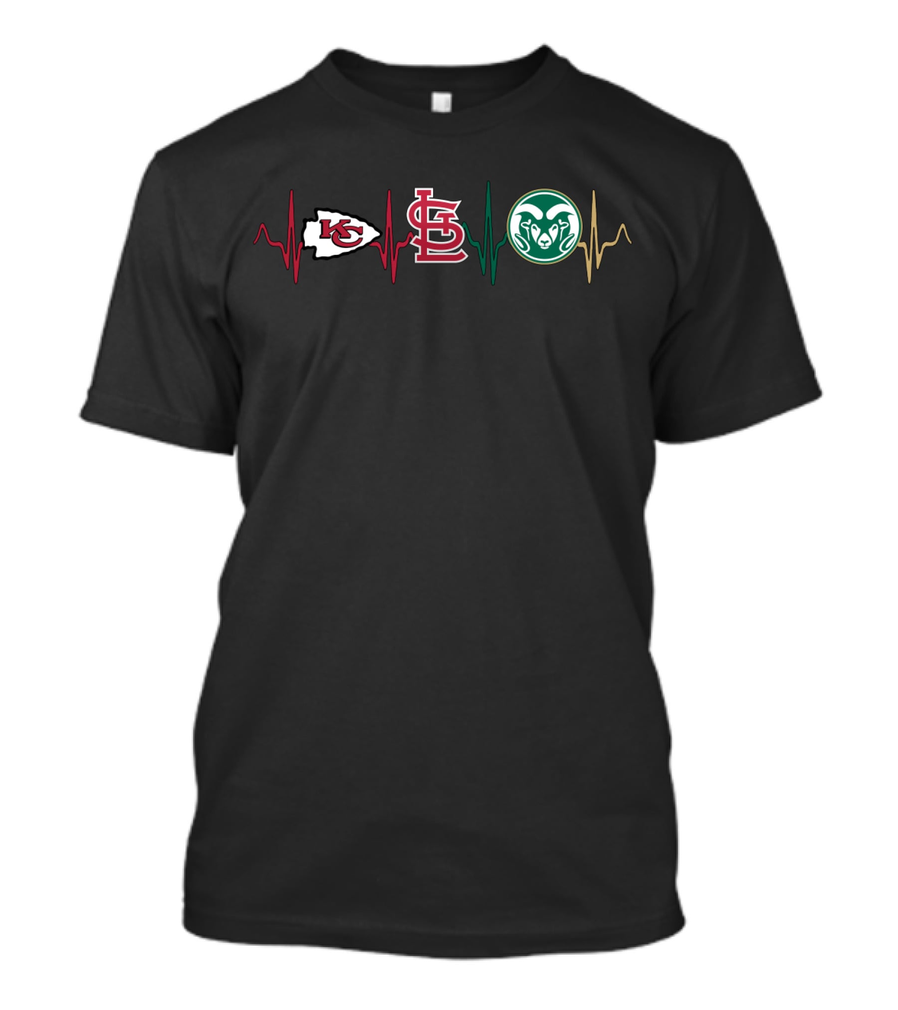 Kc Chiefs St. Louis Cardinals Colorado State Rams Heartbeat T-Shirt