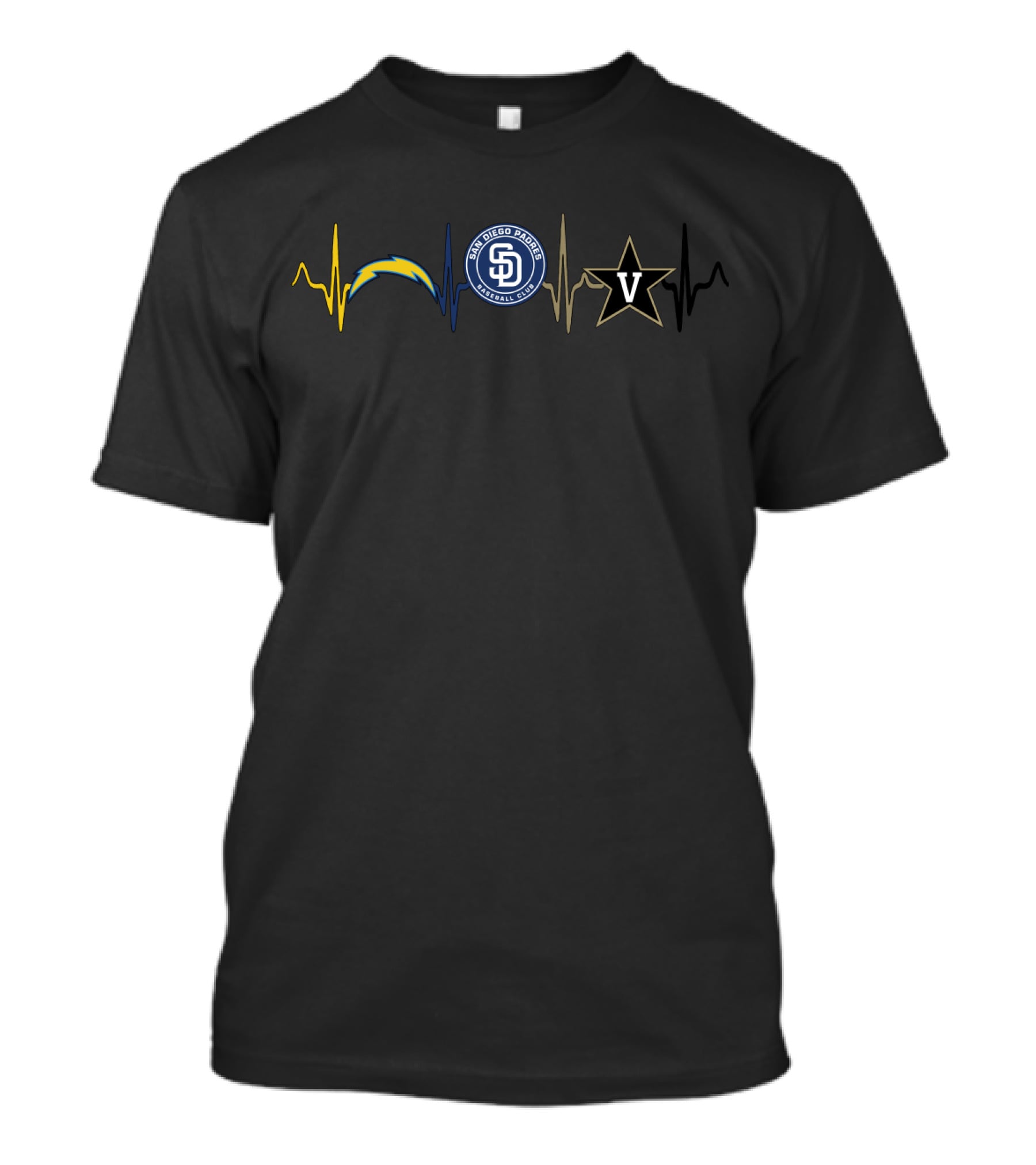 Chargers Padres Vanderbilt Commodores Heartbeat Icons T-Shirt