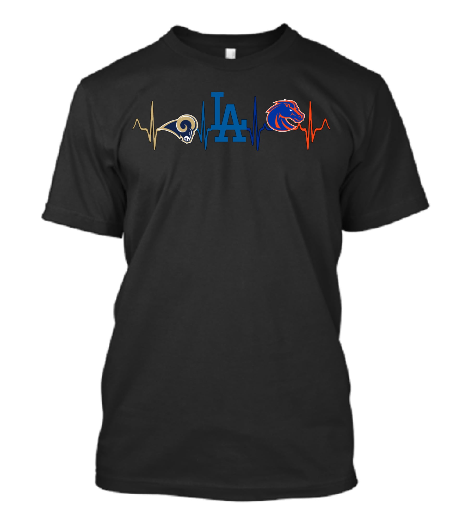 Love Rams Dodgers Boise State Broncos Heartbeat T-Shirt