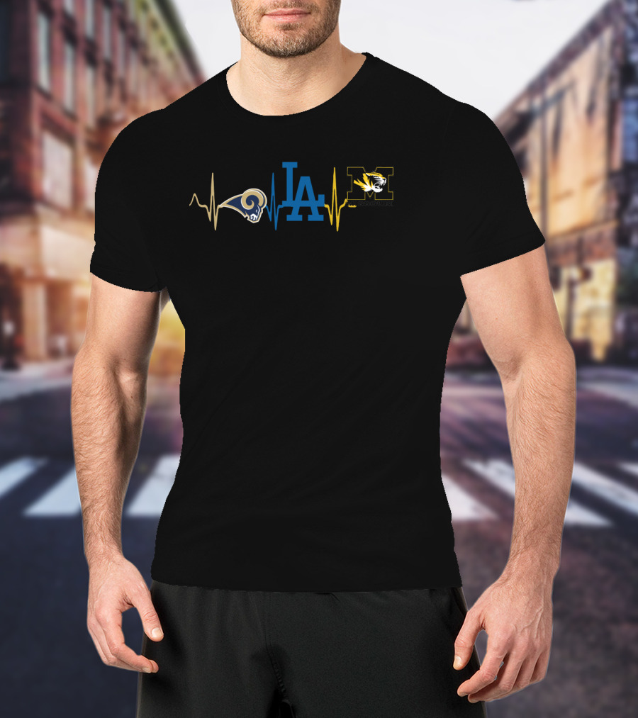 Rams Dodgers Missouri Tigers Heartbeat T-Shirt