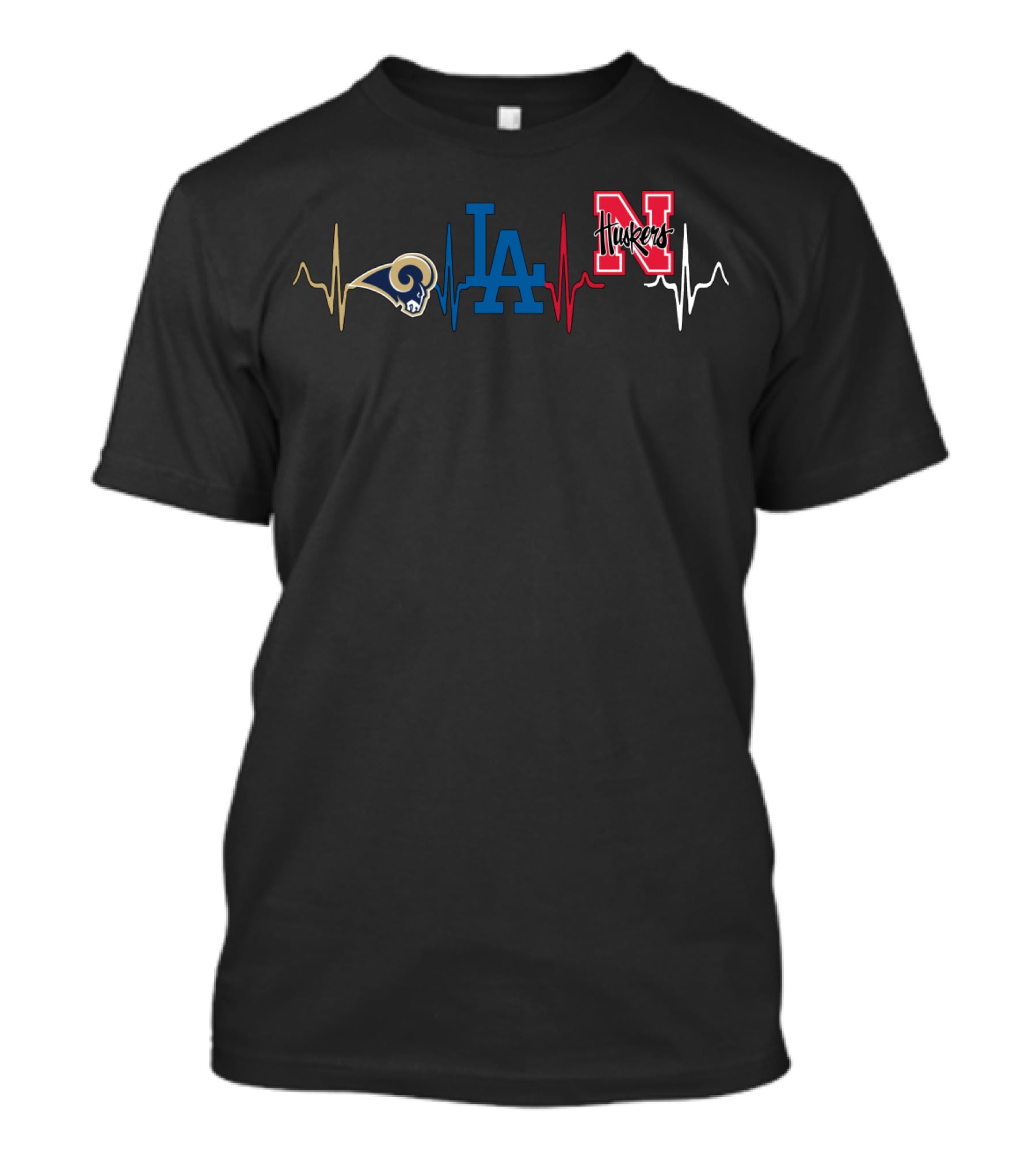 Love Rams La Dodgers Nebraska Huskers Heartbeat T-Shirt