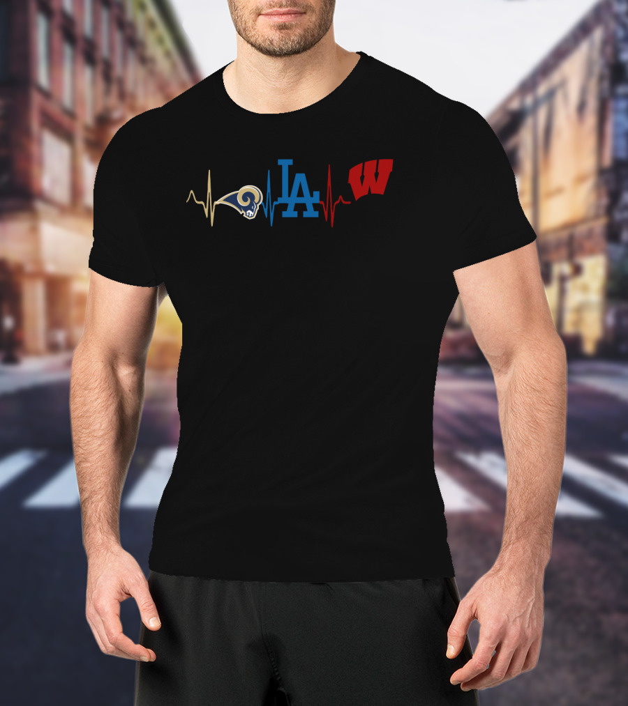 Love Rams La Dodgers Wisconsin Badgers Heartbeat T-Shirt
