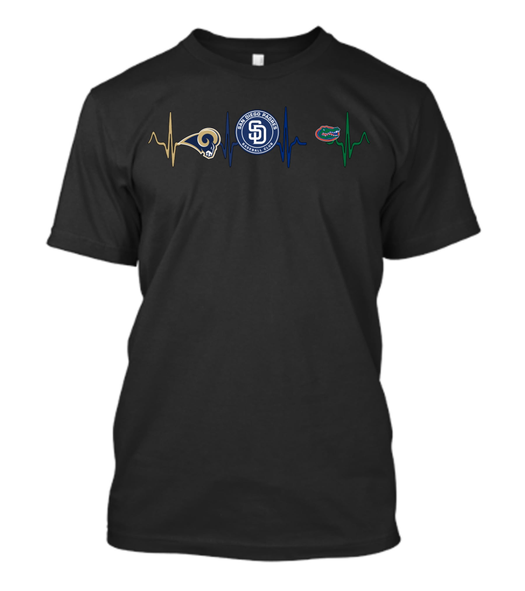 Love Rams Padres San Diego Gators Heartbeat T-Shirt