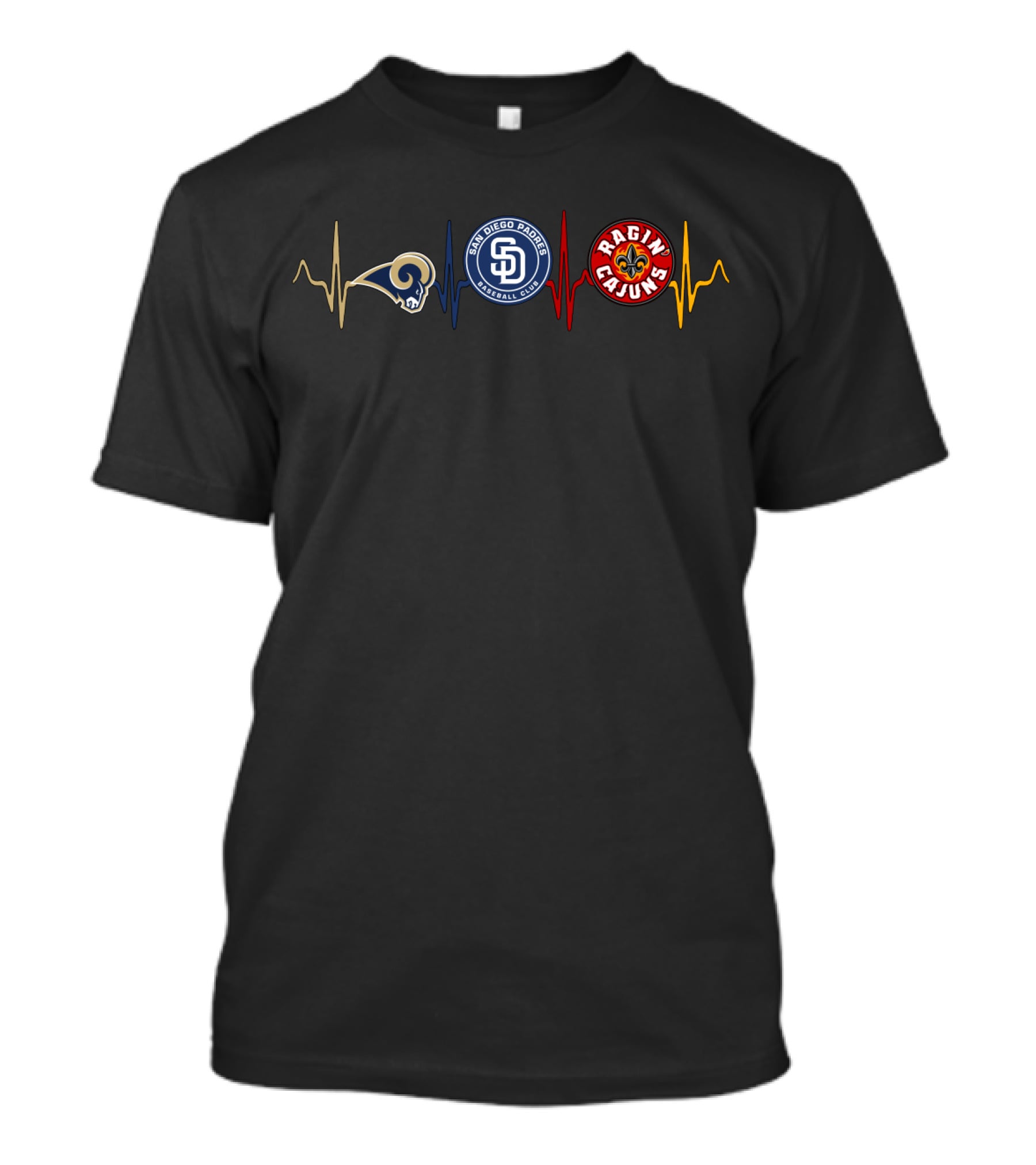 Love Rams San Diego Padres Ragin' Cajuns Heartbeat T-Shirt