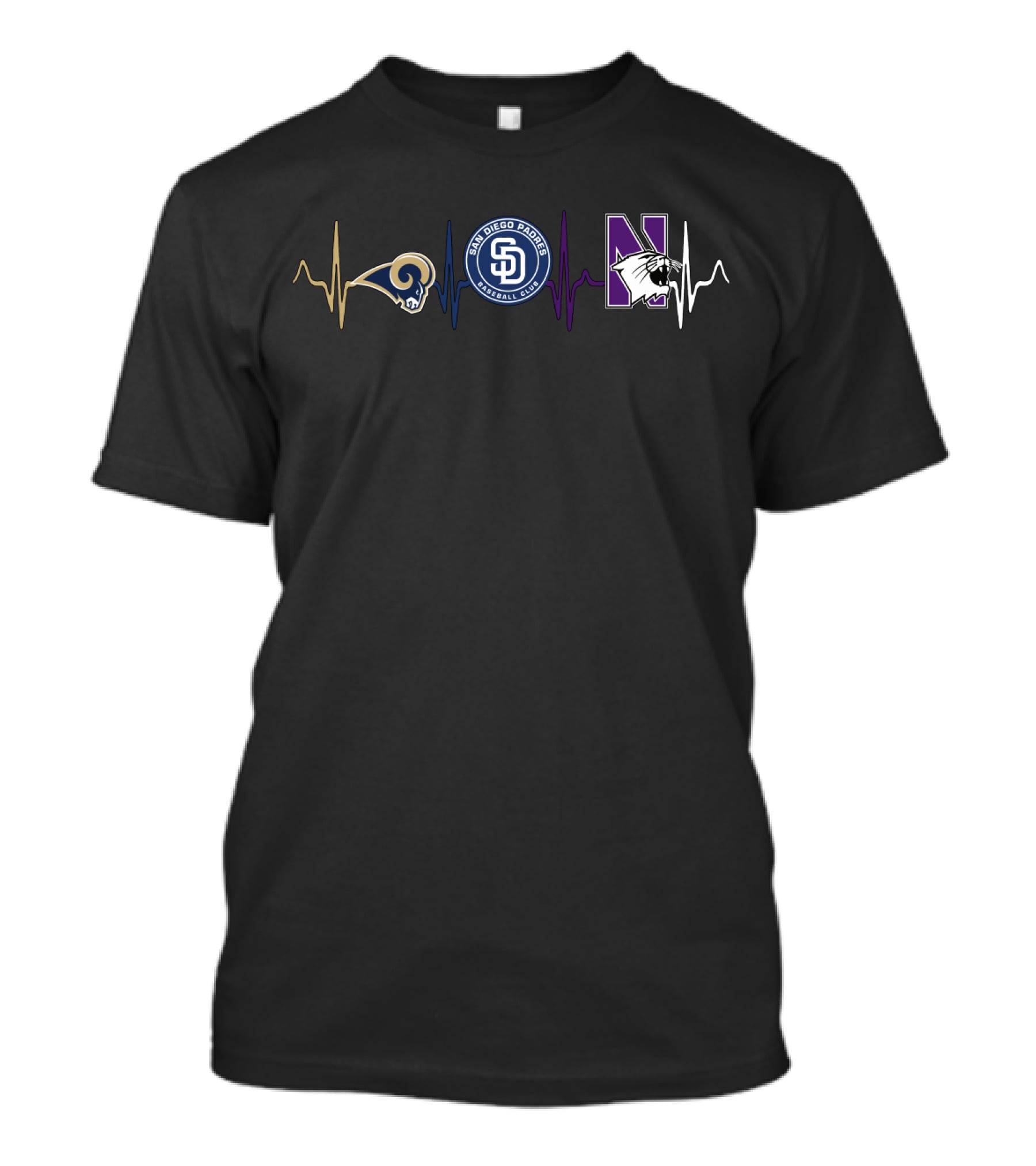 Los Angeles Rams San Diego Padres Northwestern Wildcats Heartbeat T-Shirt