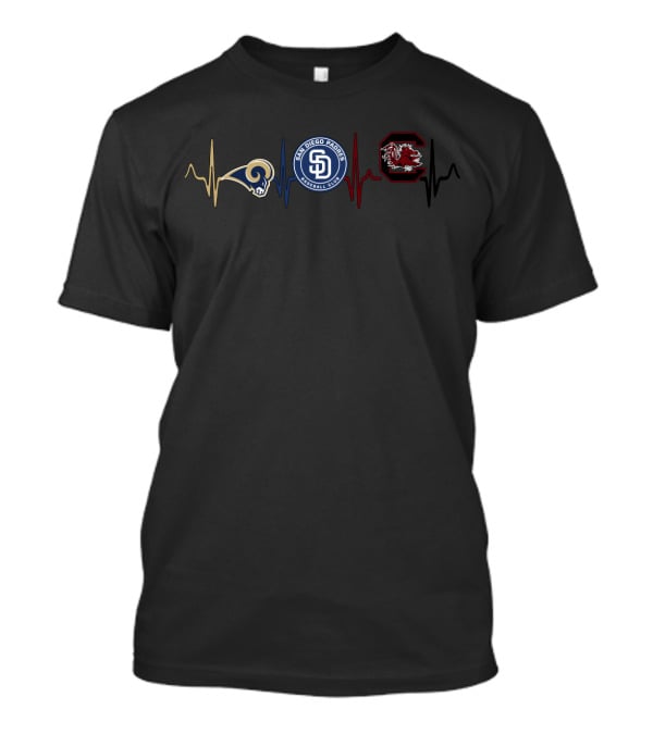 Los Angeles Rams San Diego Padres South Carolina Gamecocks Heartbeat T-Shirt