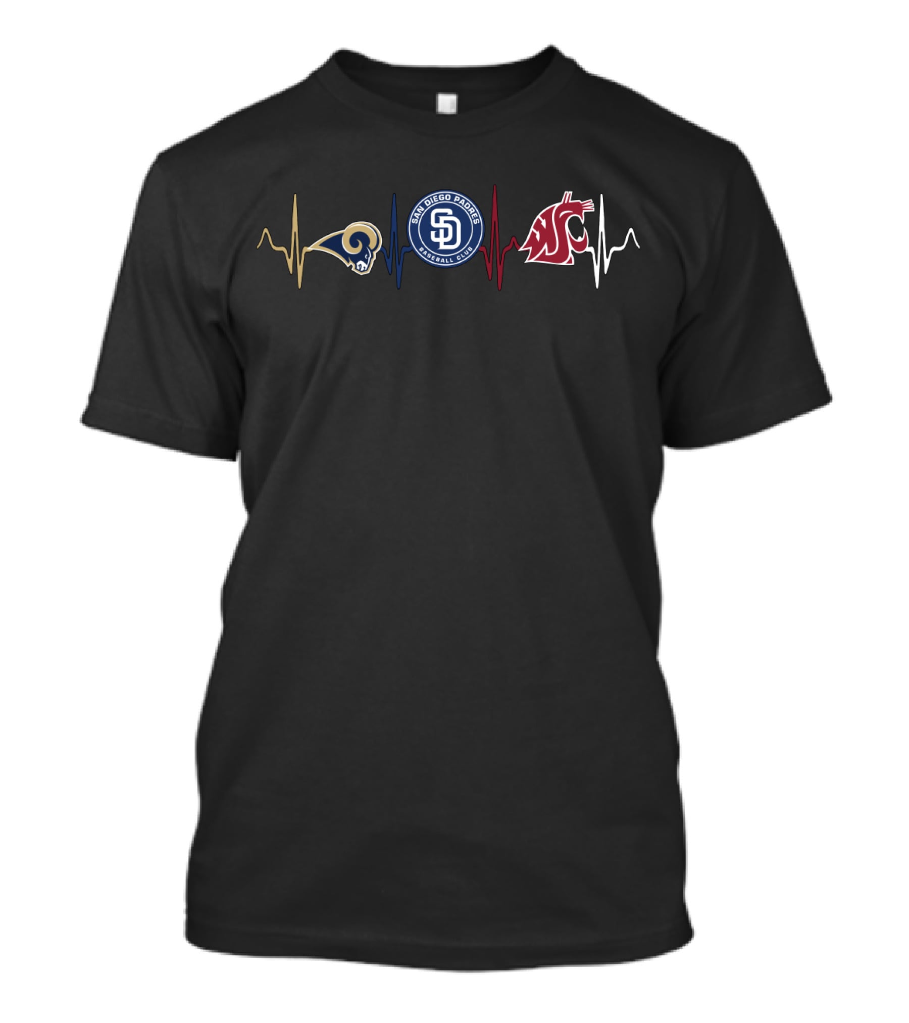 Rams San Diego Padres Washington State Cougars Heartbeat T-Shirt
