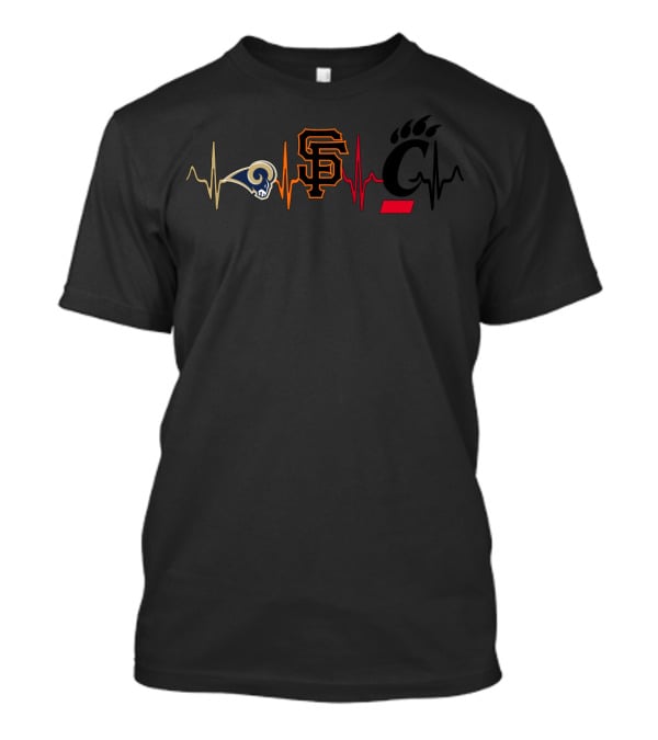 Heartbeat Love Rams Giants Cincinnati T-Shirt