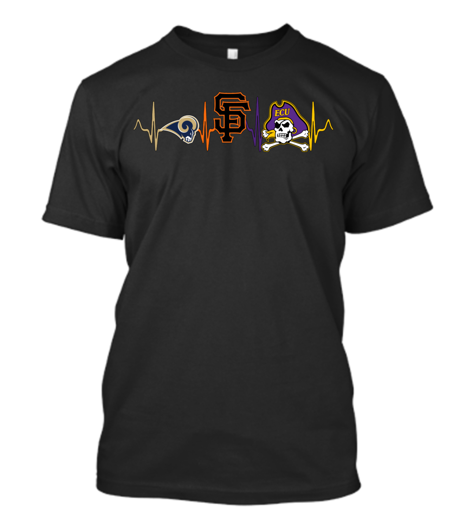 Rams Sf Giants Ecu Pirates Heartbeat T-Shirt