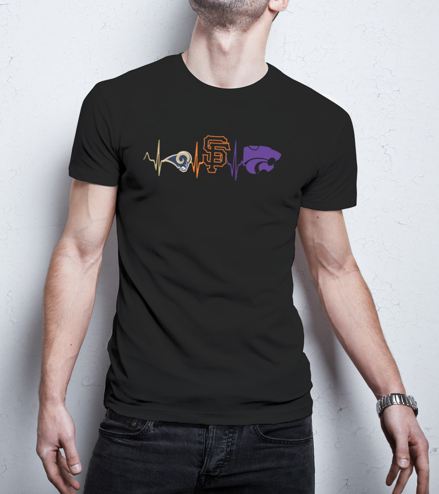 Rams Giants Ksu Wildcats Heartbeat T-Shirt