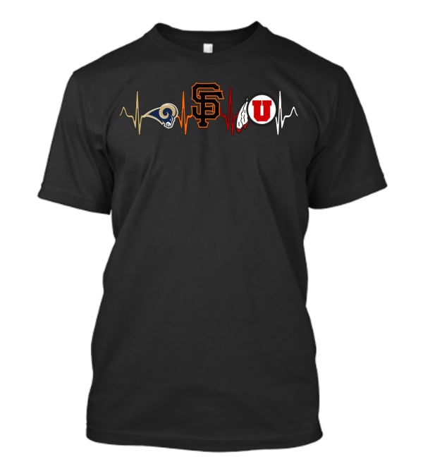 Love Rams Giants Utah Utes Heartbeat T-Shirt