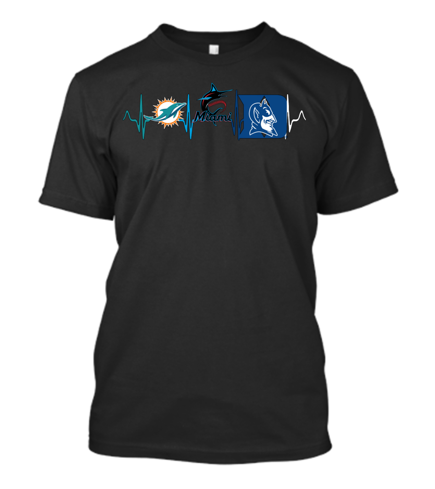Miami Dolphins Marlins Duke Blue Devils Heartbeat T-Shirt