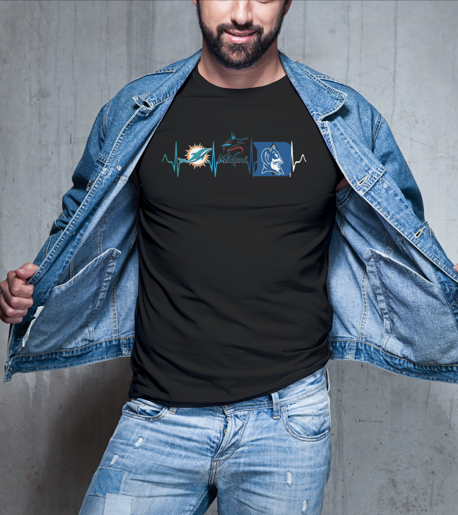 Miami Dolphins Marlins Duke Blue Devils Heartbeat T-Shirt