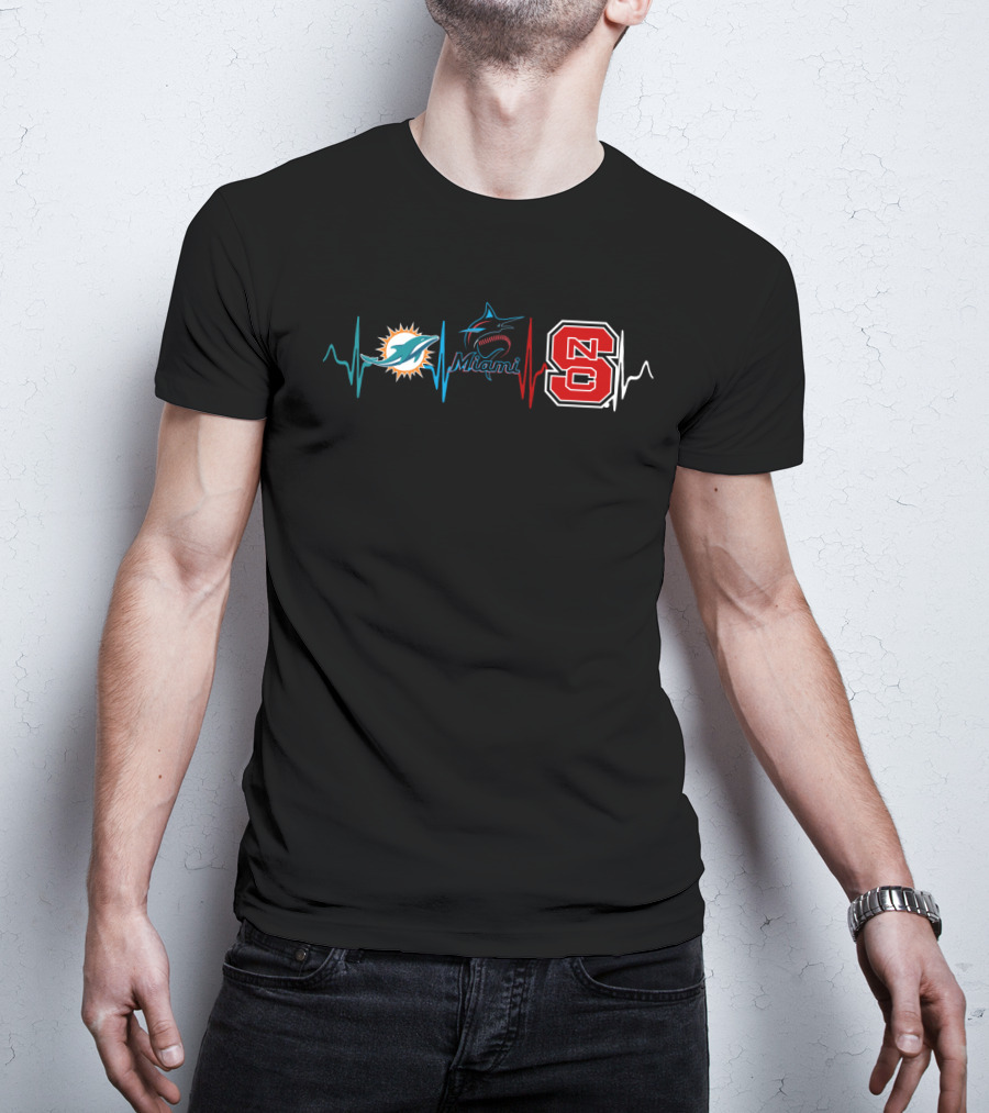 Miami Dolphins Miami Marlins Nc State Heartbeat T-Shirt