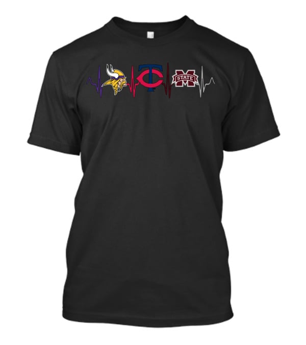 Love Vikings Twins Mississippi Bulldogs Heartbeat T-Shirt
