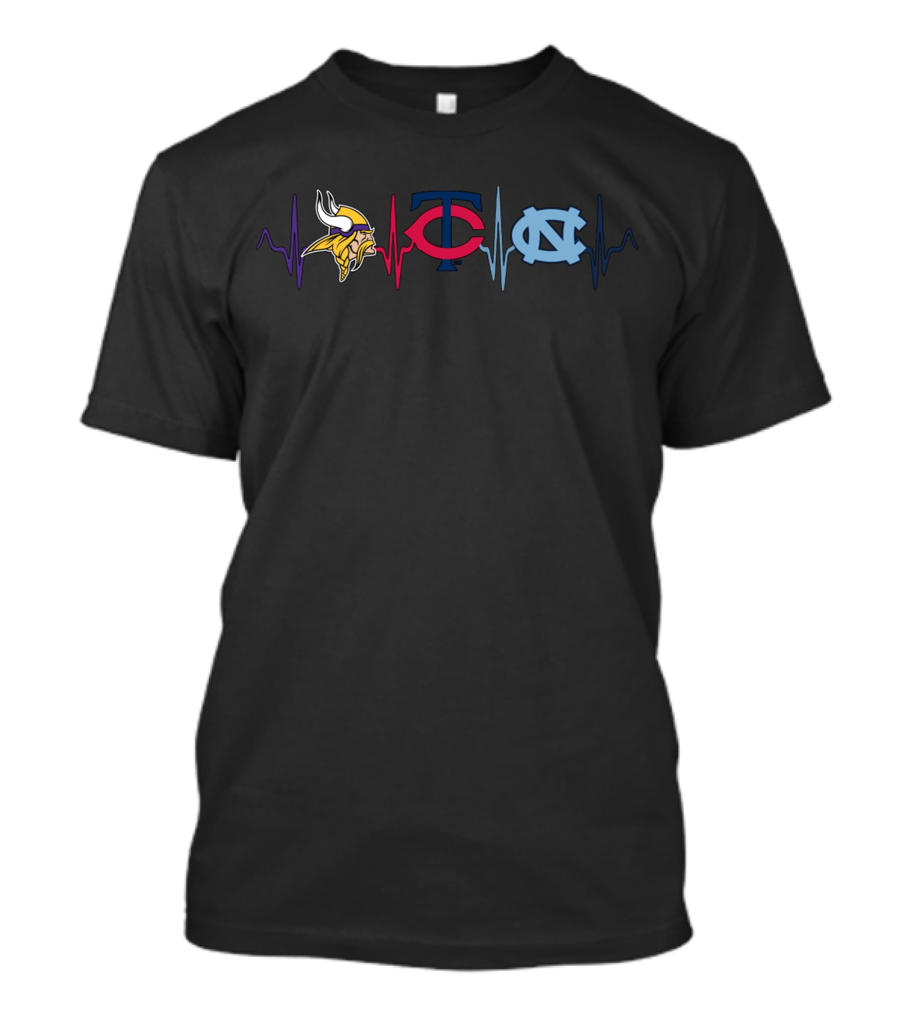Minnesota Vikings Twins North Carolina Tar Heels Heartbeat T-Shirt