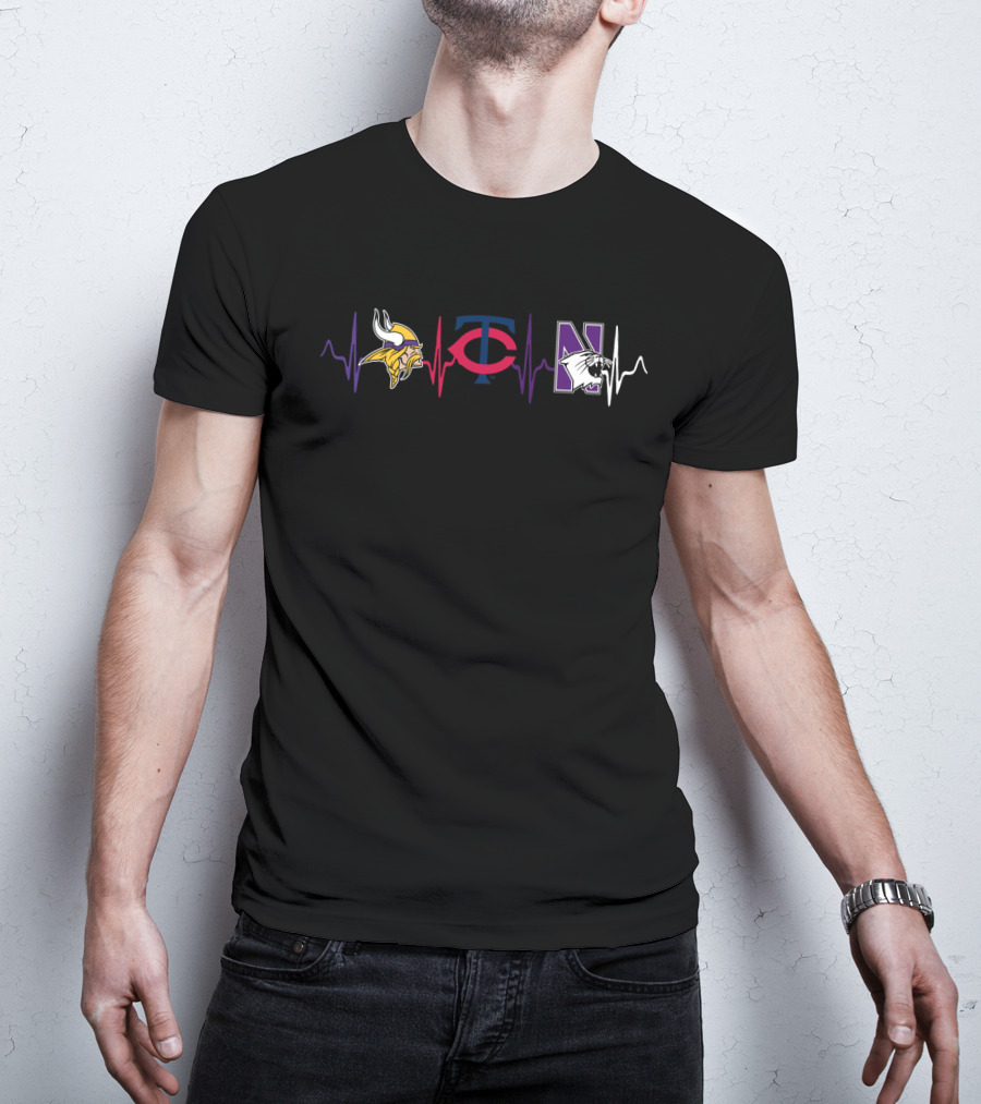 Minnesota Vikings Minnesota Twins Northwestern Wildcats Heartbeat T-Shirt