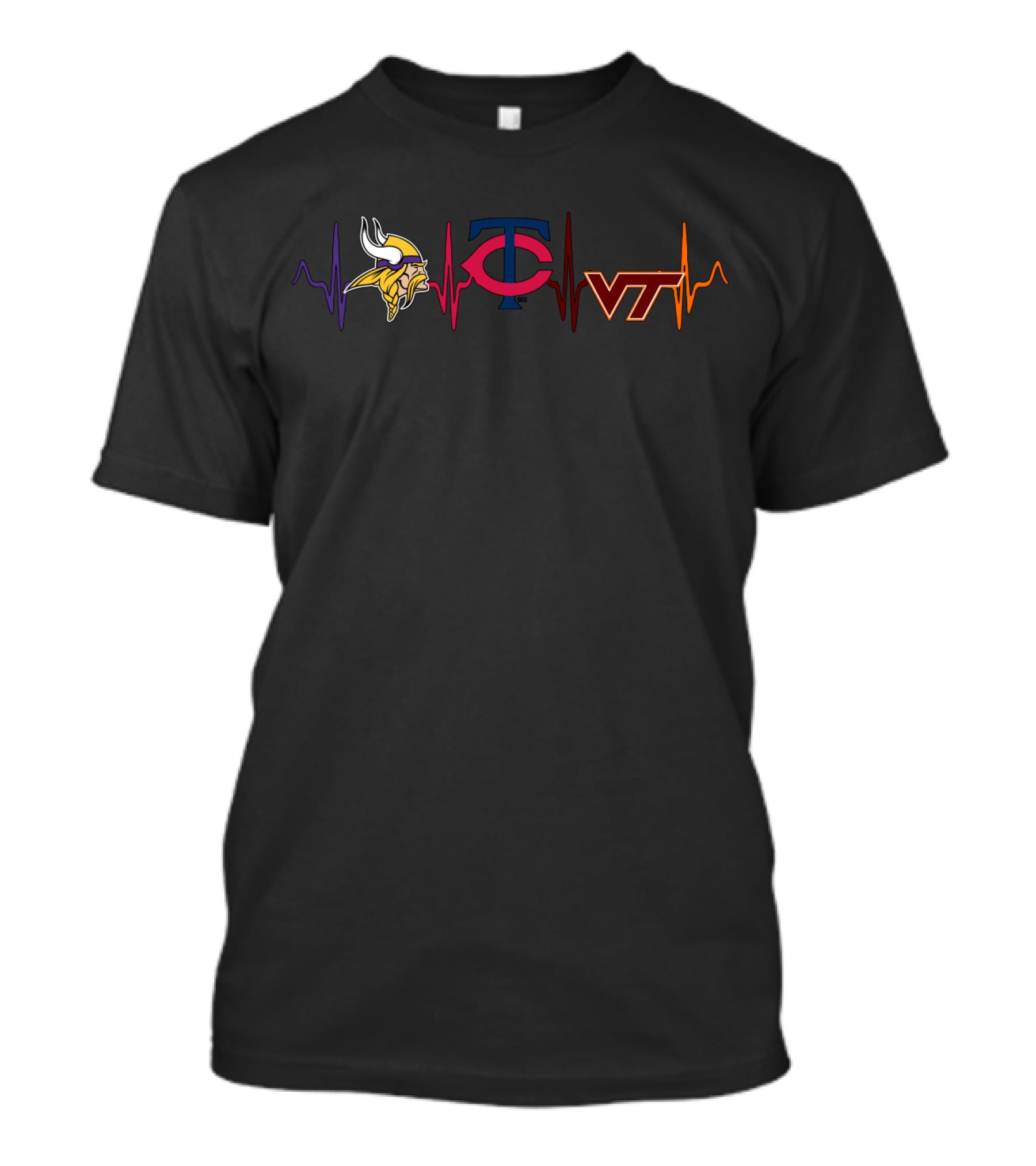 Minnesota Vikings Twins Virginia Tech Hokies Heartbeat T-Shirt