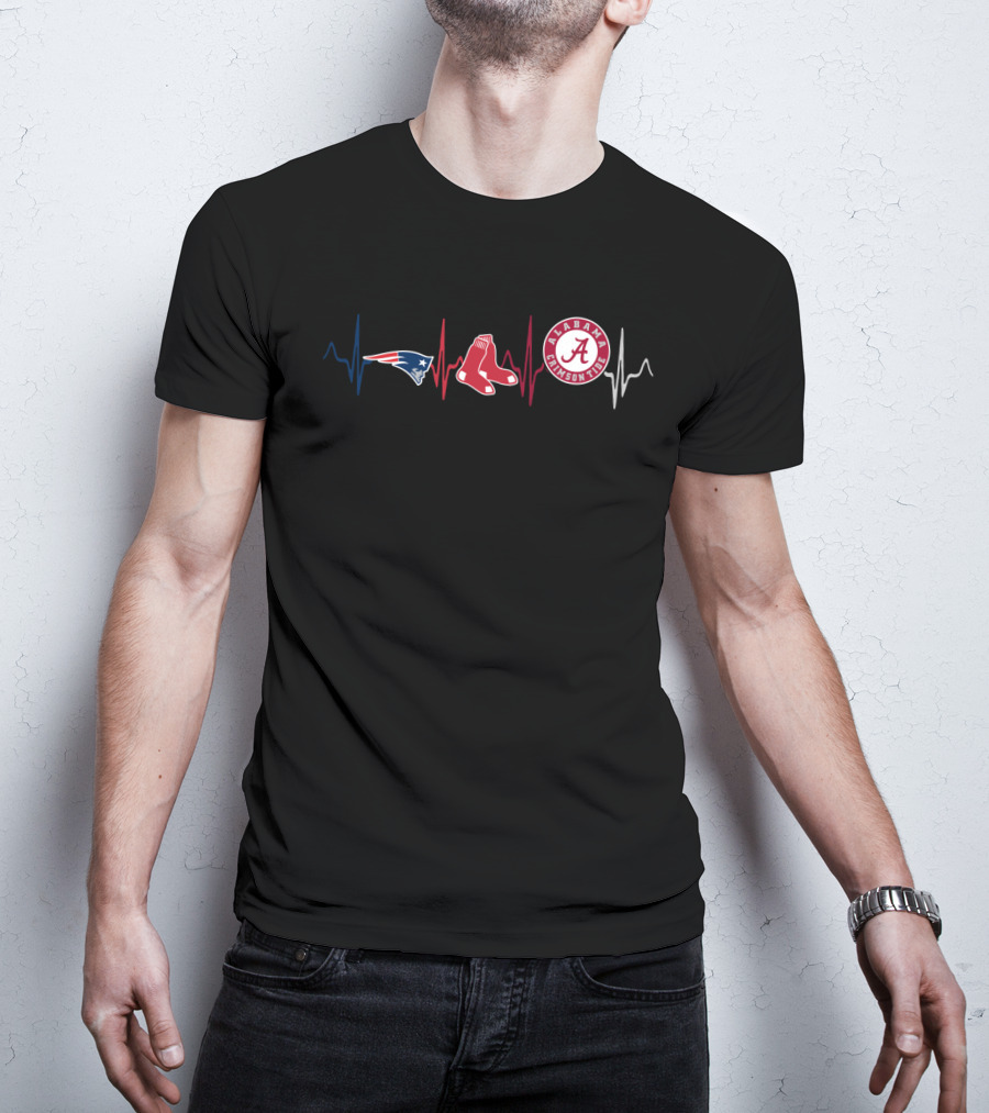 New England Patriots Red Sox Alabama Crimson Tide Heartbeat T-Shirt