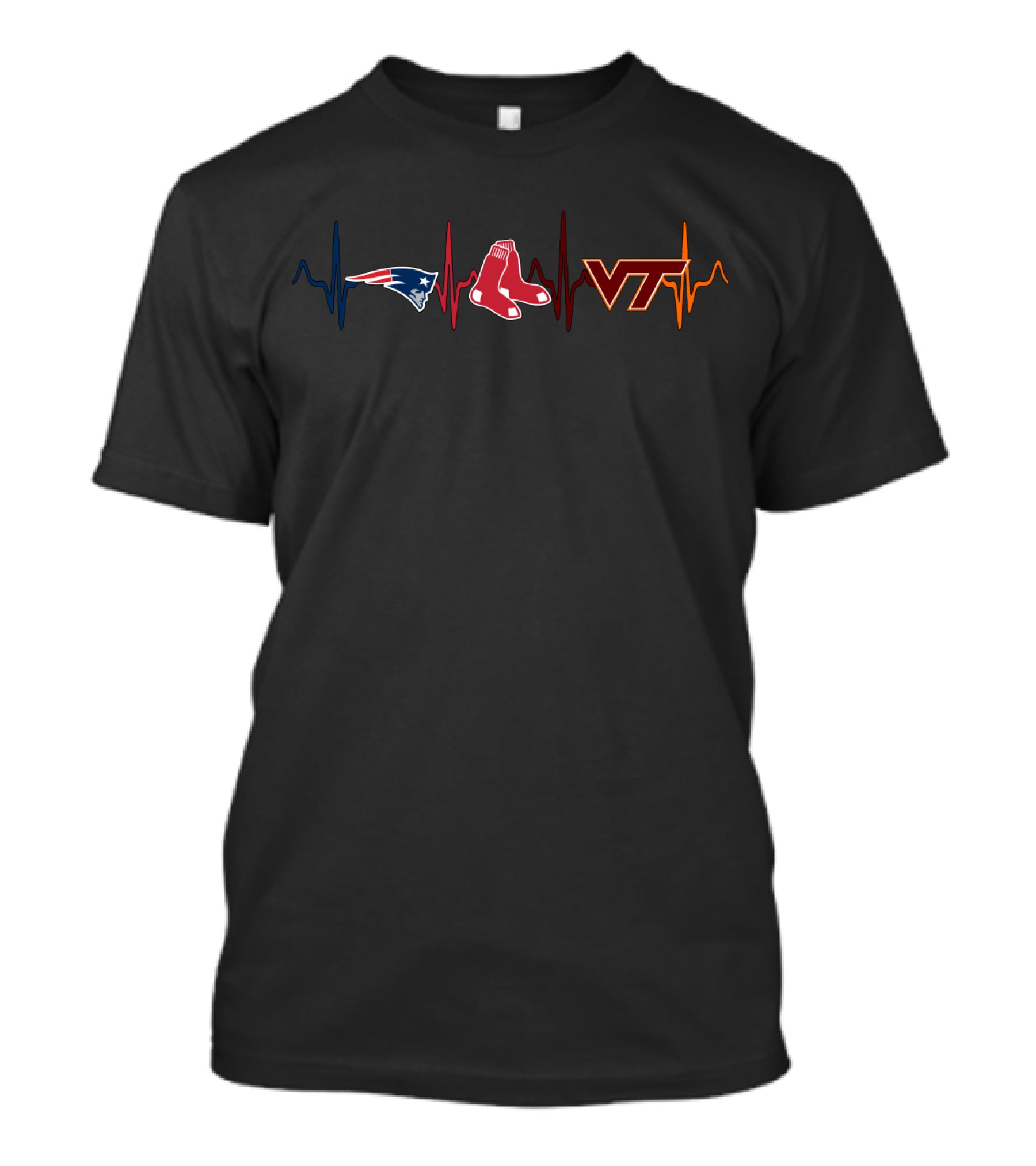 New England Patriots Boston Red Sox Virginia Tech Hokies Heartbeat T-Shirt