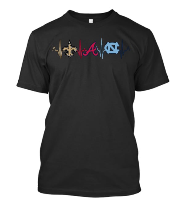 Love New Orleans Saints Atlanta Braves North Carolina Tar Heels Heartbeat T-Shirt