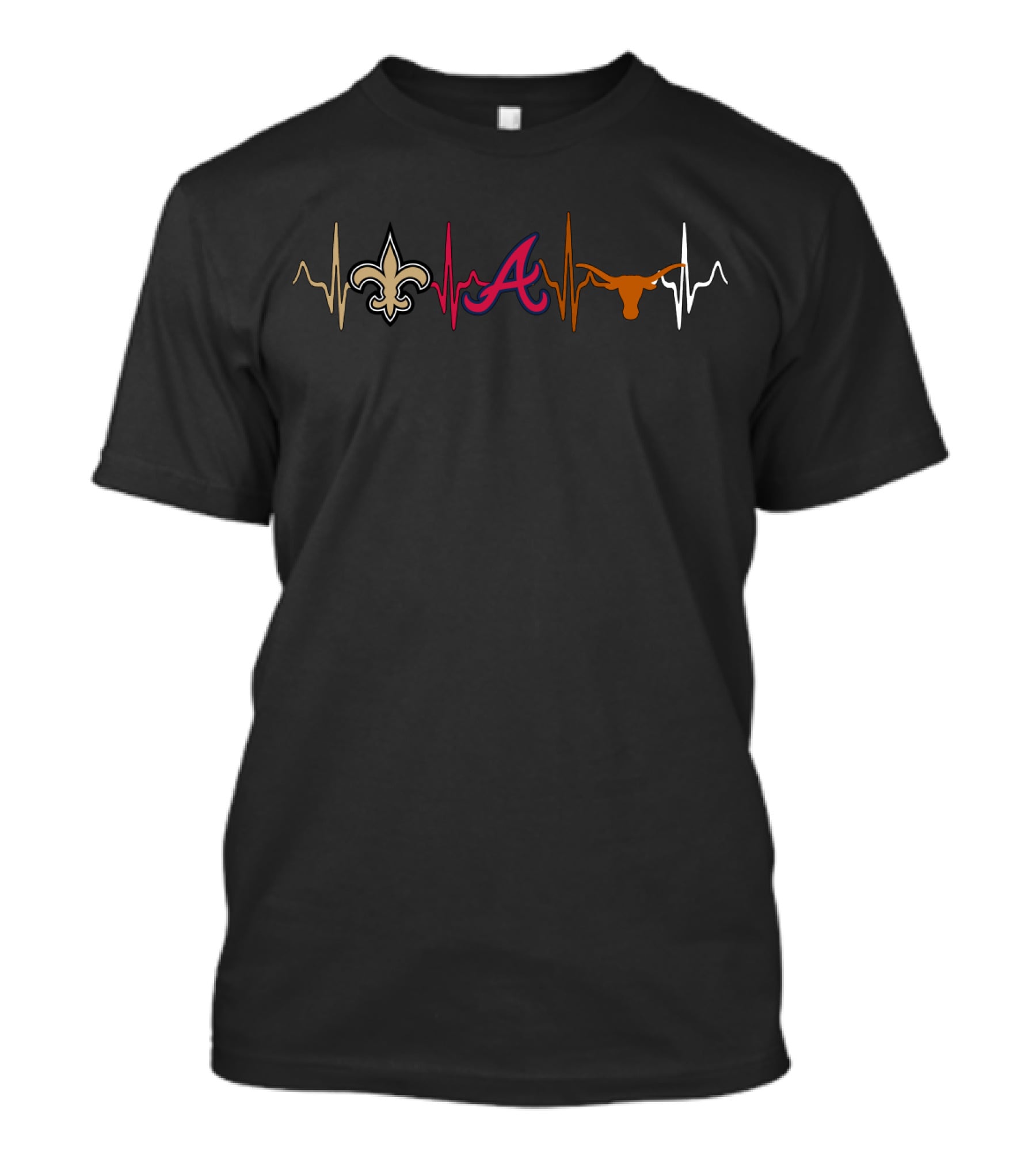 Love Saints Atlanta Braves Texas Longhorns Heartbeat T-Shirt