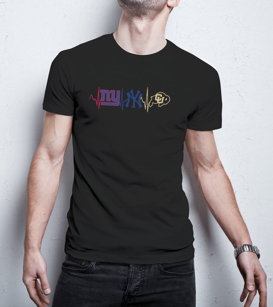 New York Giants New York Yankees Colorado Buffaloes Heartbeat T-Shirt
