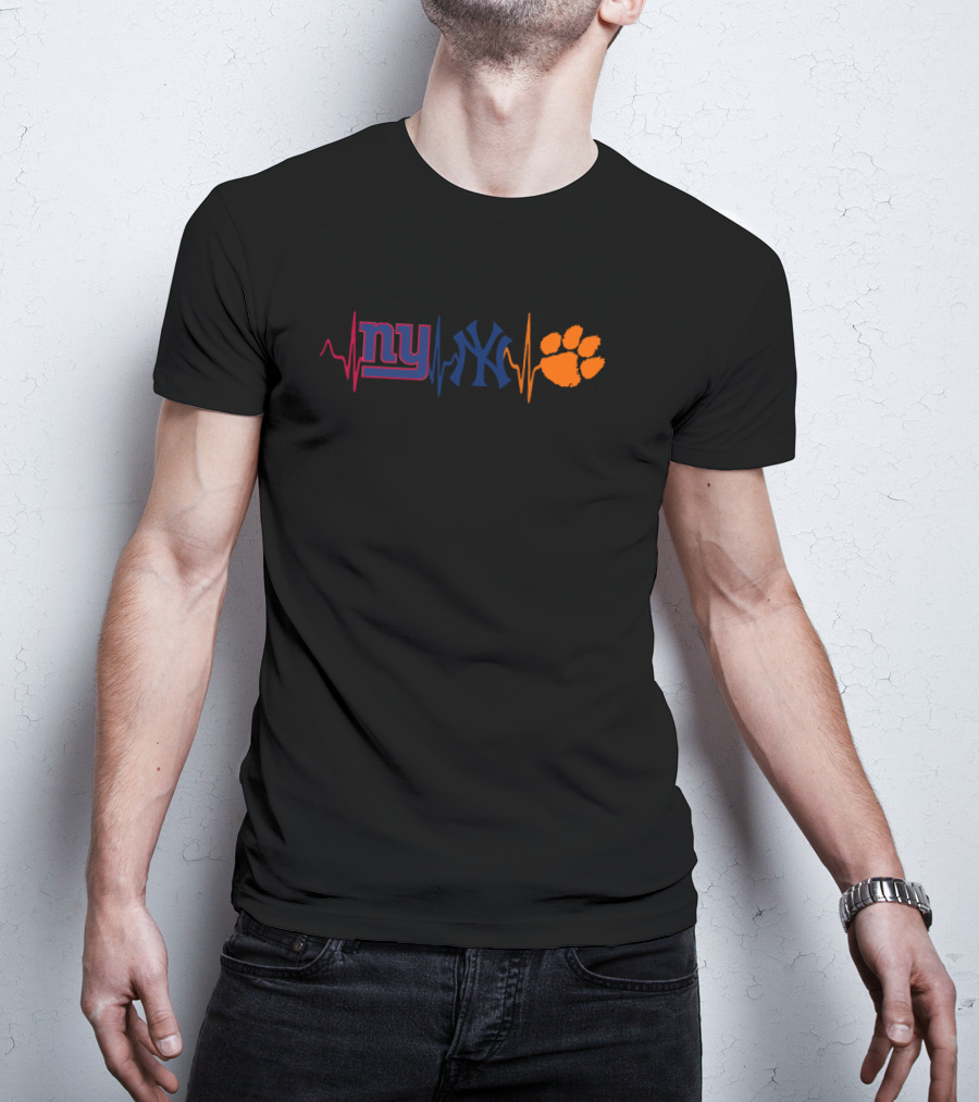 Ny Giants Yankees Clemson Tigers Heartbeat T-Shirt
