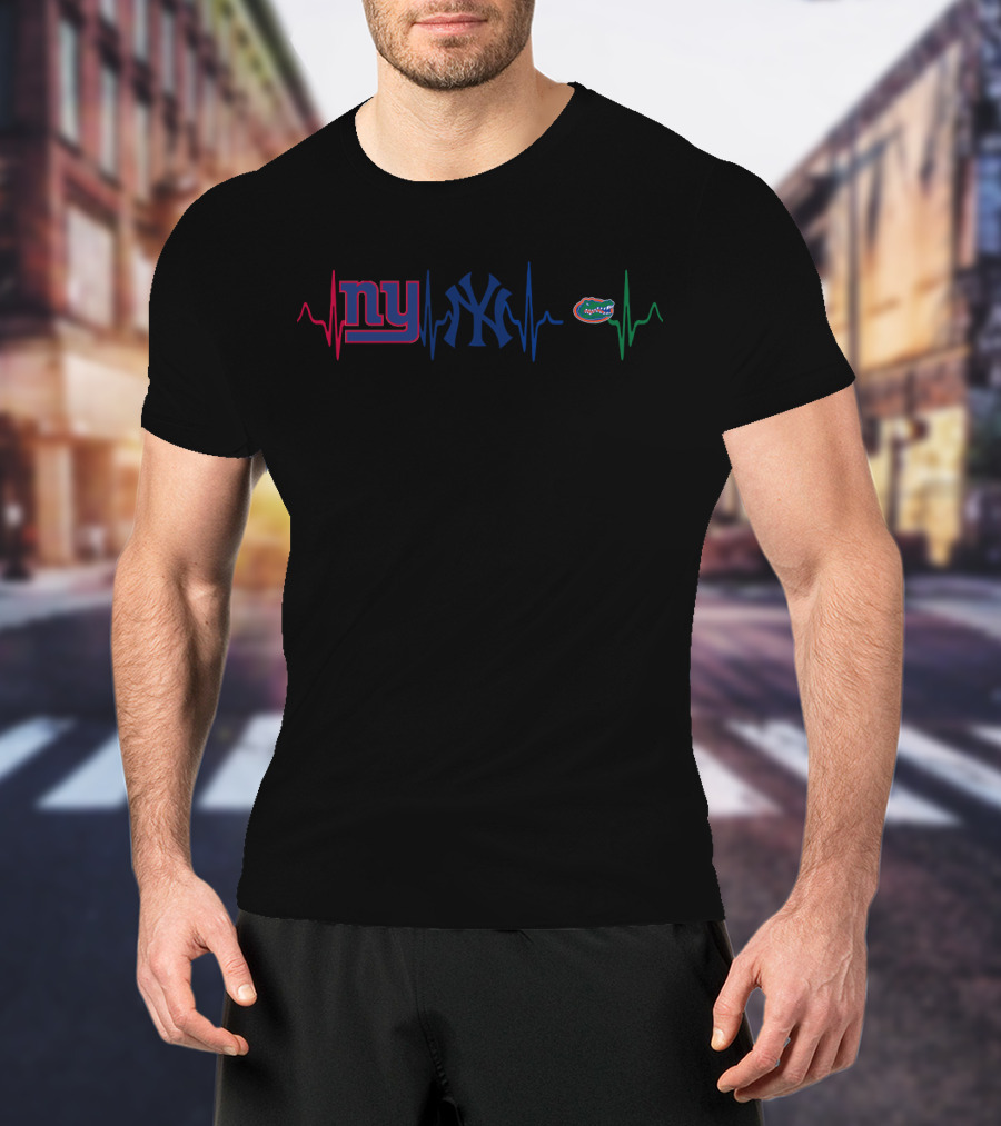 Ny Giants Yankees Florida Gators Heartbeat Love T-Shirt