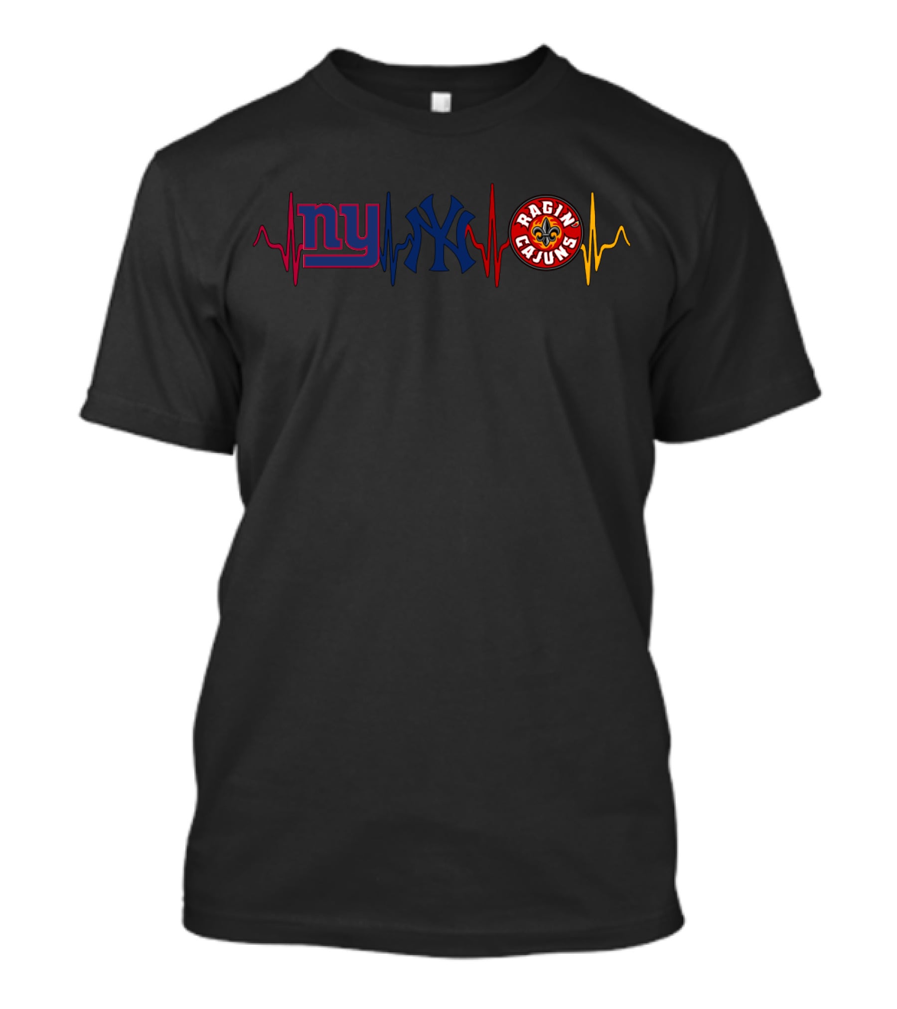 Giants Yankees Ragin' Cajuns Heartbeat T-Shirt