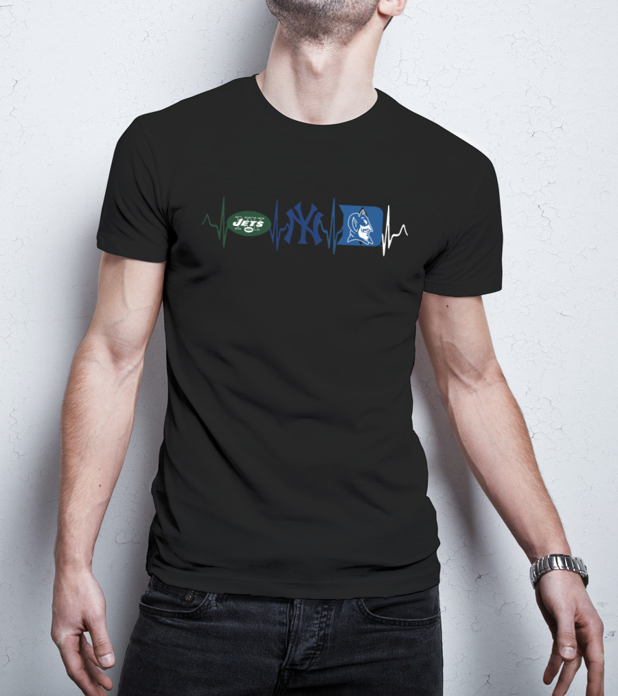 Love Jets Yankees Blue Devils Heartbeat T-Shirt