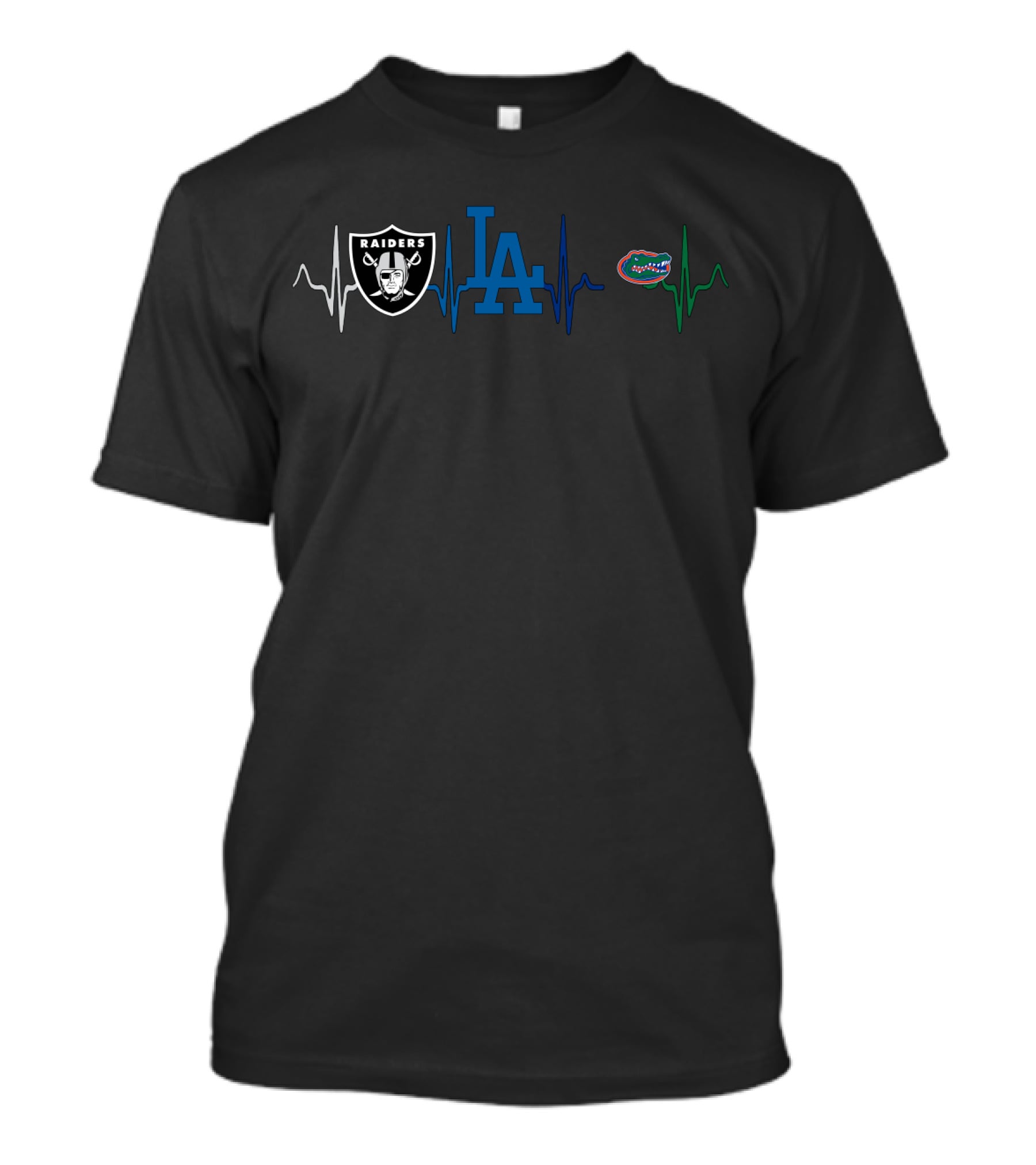 Raiders Dodgers Gators Heartbeat Fg T-Shirt