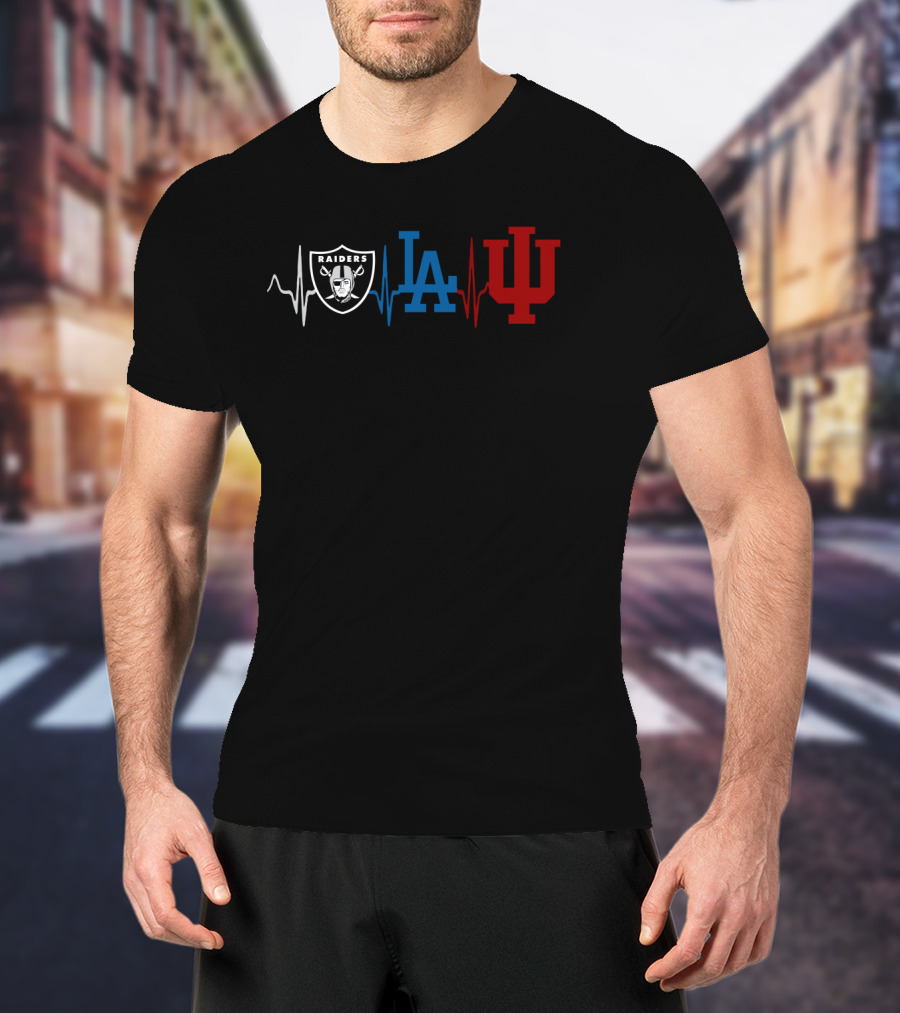 Raiders La Dodgers Indiana Hoosiers Heartbeat T-Shirt