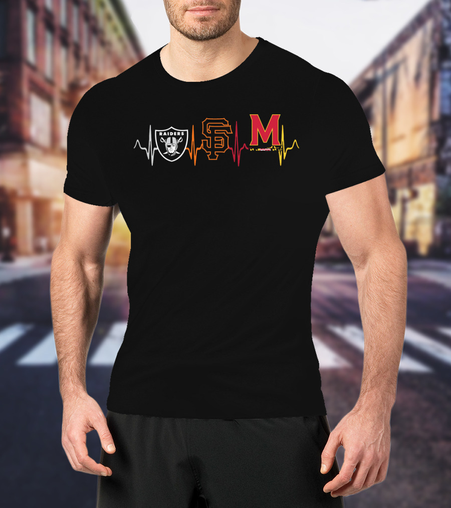Raiders Giants Maryland Terrapins Heartbeat T-Shirt