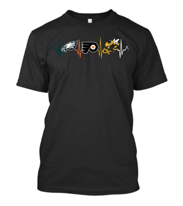 Philadelphia Eagles Flyers Georgia Tech Yellow Jackets Heartbeat T-Shirt