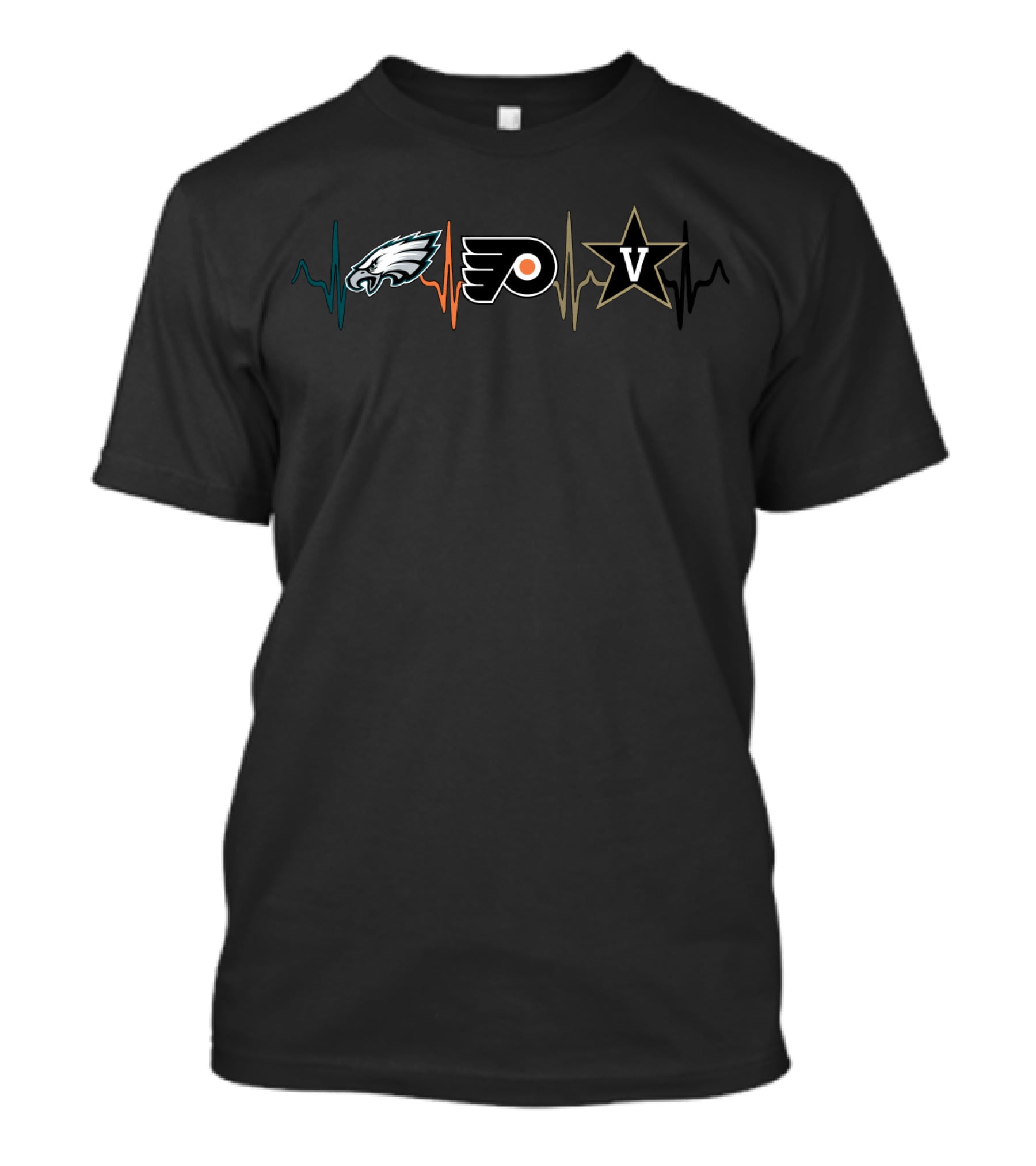Philadelphia Eagles And Flyers Vanderbilt Commodores Heartbeat Logo Combo T-Shirt