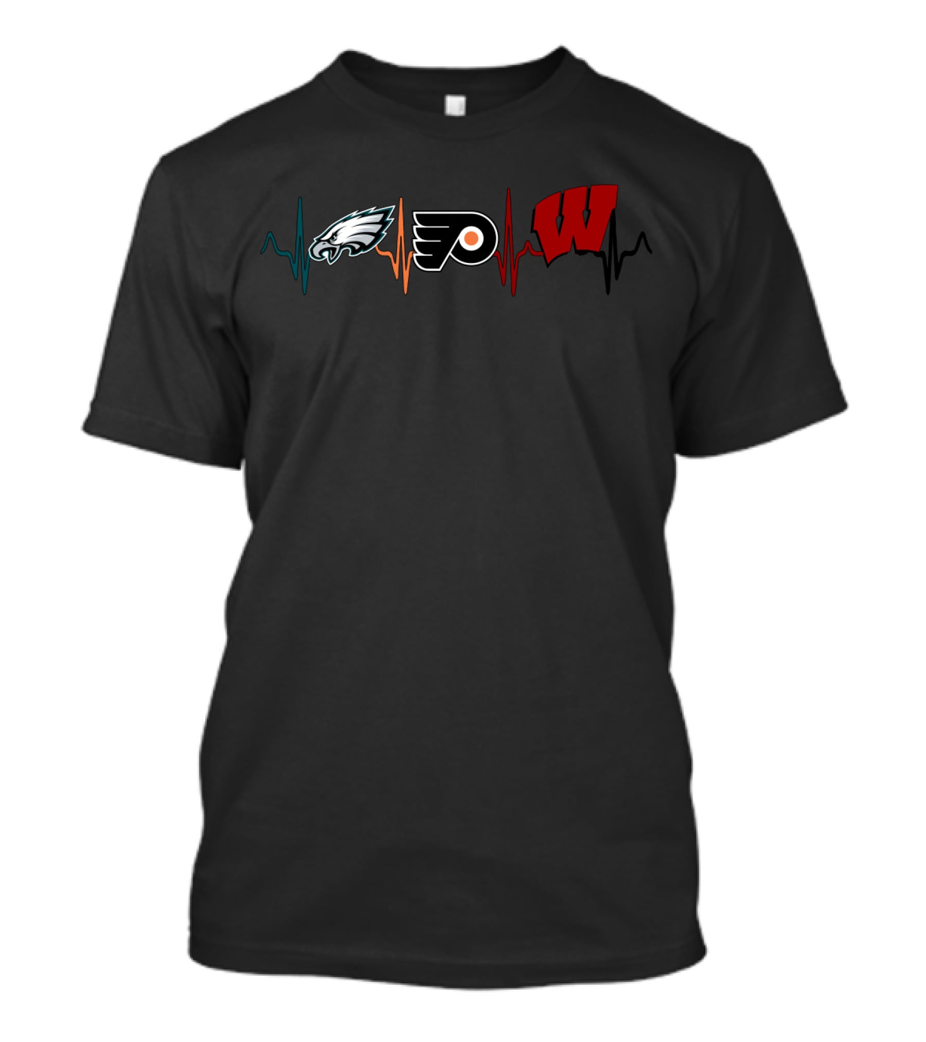 Philadelphia Eagles Flyers Wisconsin Badgers Heartbeat T-Shirt
