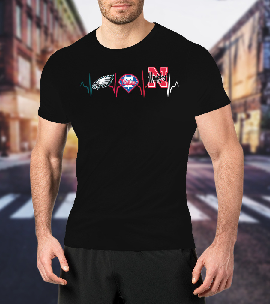 Philadelphia Eagles Phillies Nebraska Cornhuskers Heartbeat T-Shirt