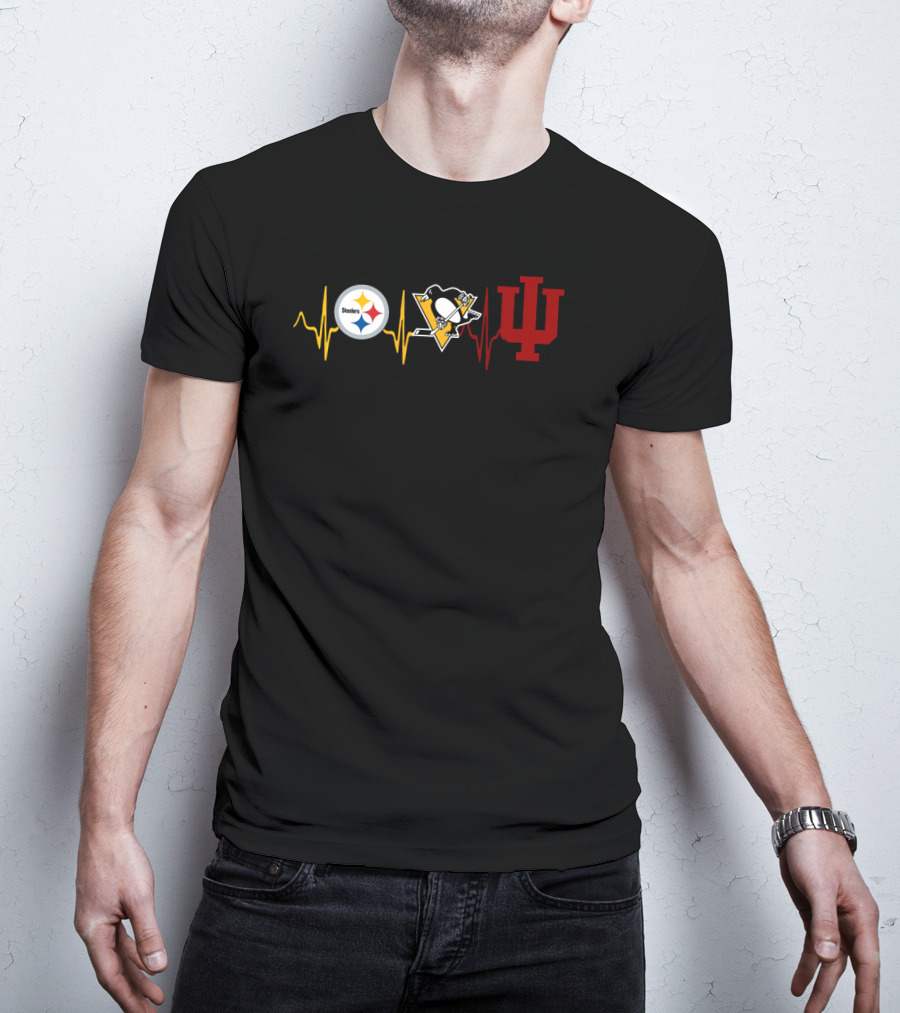 Steelers Penguins Indiana Hoosiers Heartbeat Logo Collaboration T-Shirt