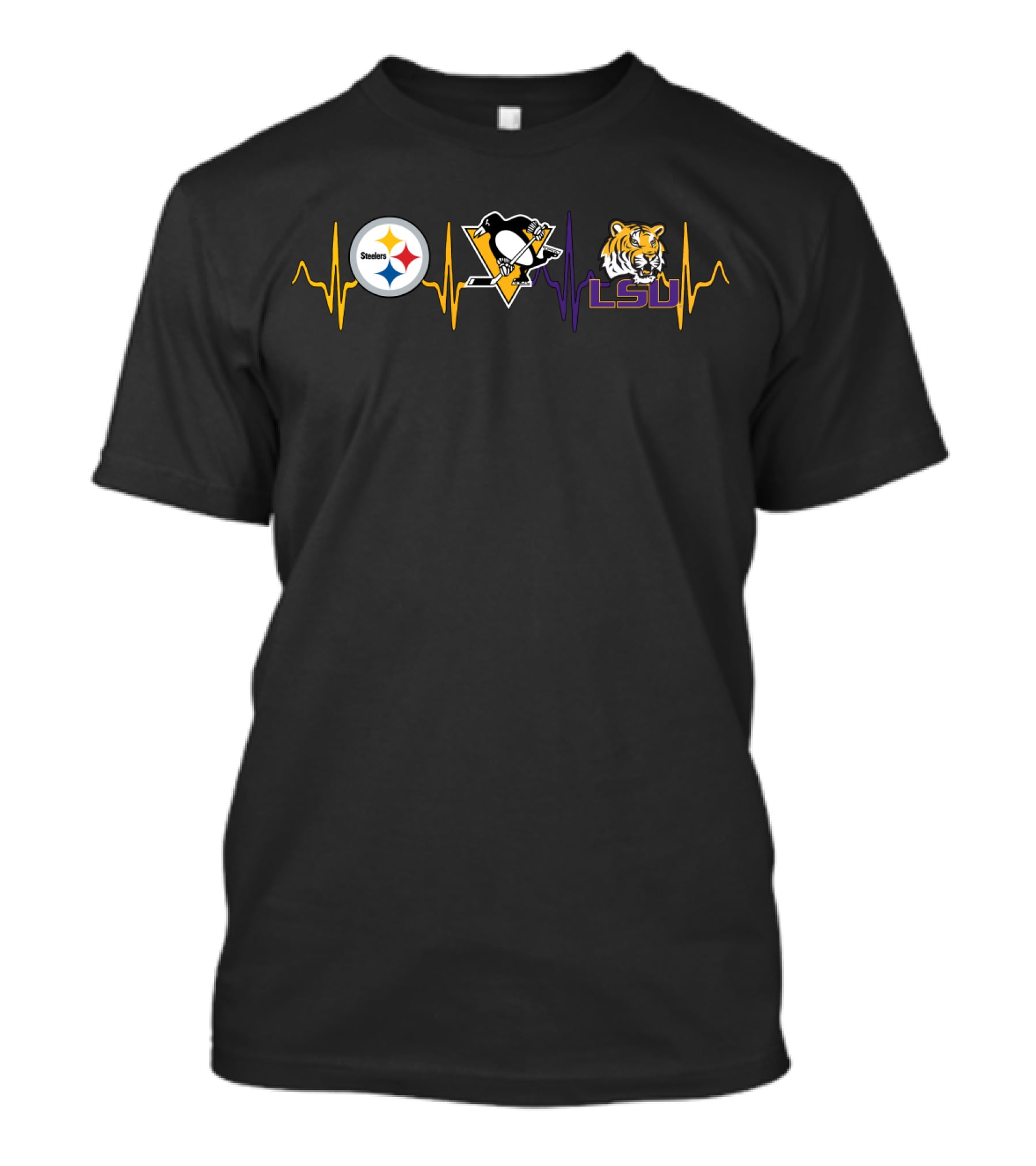 Steelers Penguins Lsu Heartbeat Logo Collection T-Shirt