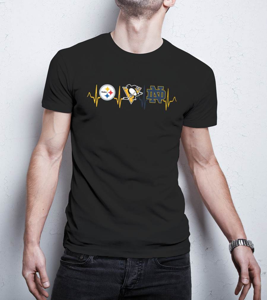 Steelers Penguins Notre Dame Heartbeat Logo Combination T-Shirt