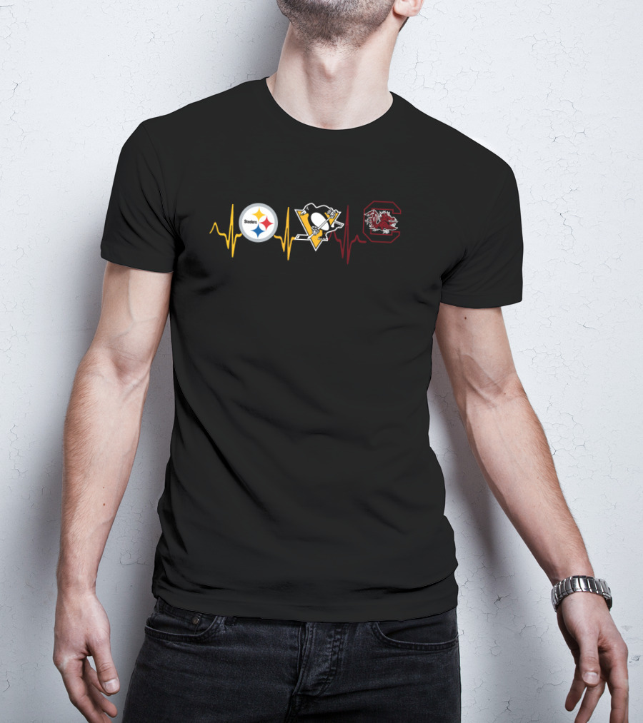 Steelers Penguins Gamecocks Heartbeat Ekg T-Shirt