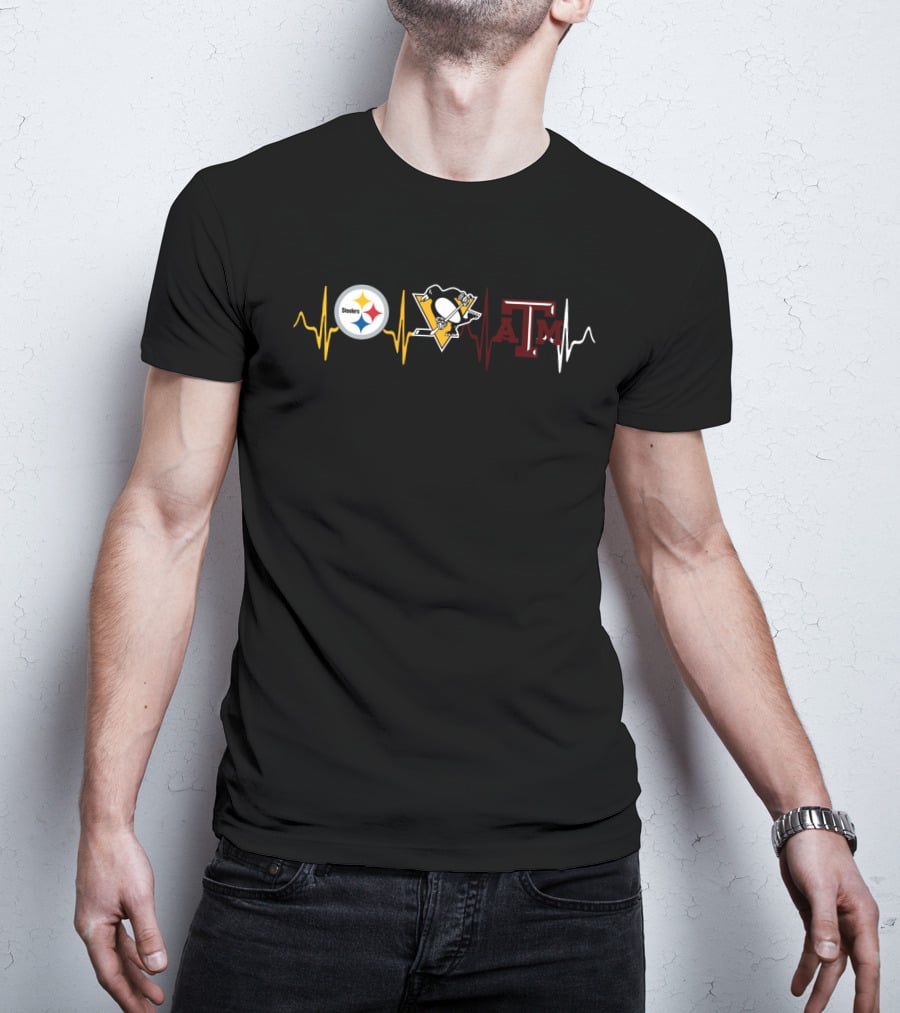 Steelers Penguins Texas A&M Love Heartbeat T-Shirt