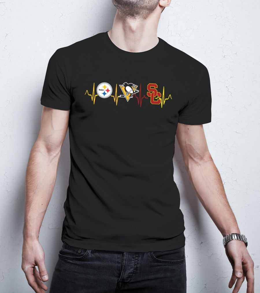Steelers Penguins Usc Heartbeat T-Shirt