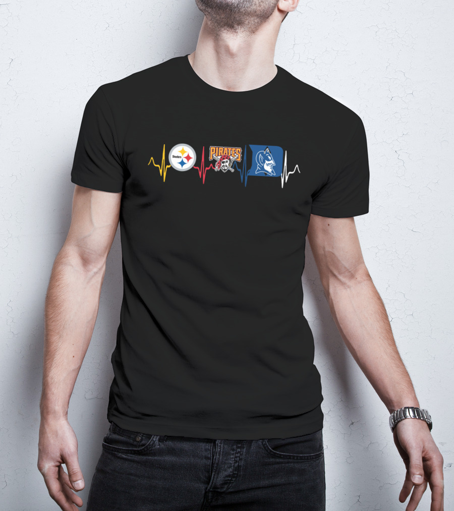 Steelers Pirates Duke Blue Devils Heartbeat T-Shirt