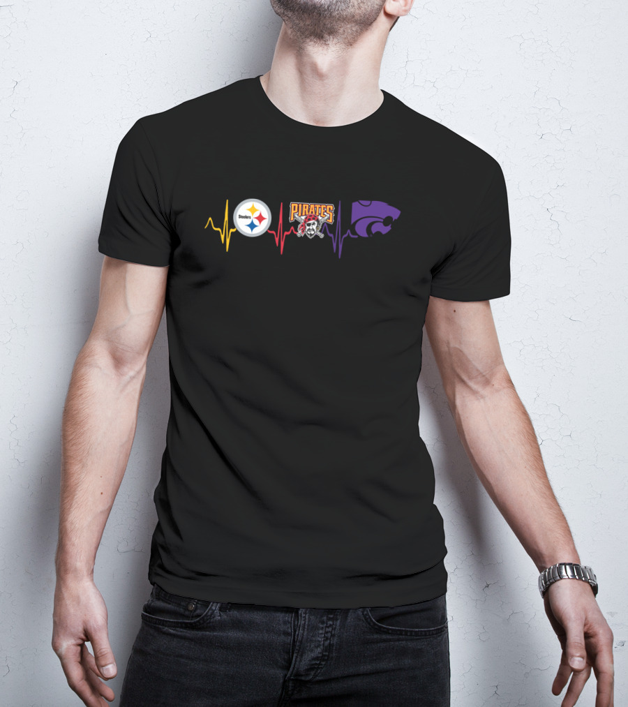 Steelers Pirates Kansas State Wildcats Heartbeat T-Shirt