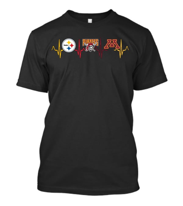 Steelers Pirates Minnesota Golden Gophers Heartbeat Logo Mashup T-Shirt