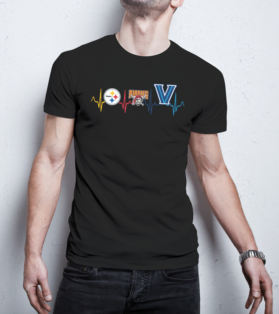 Steelers Logo Pirates Logo Villanova Heartbeat T-Shirt