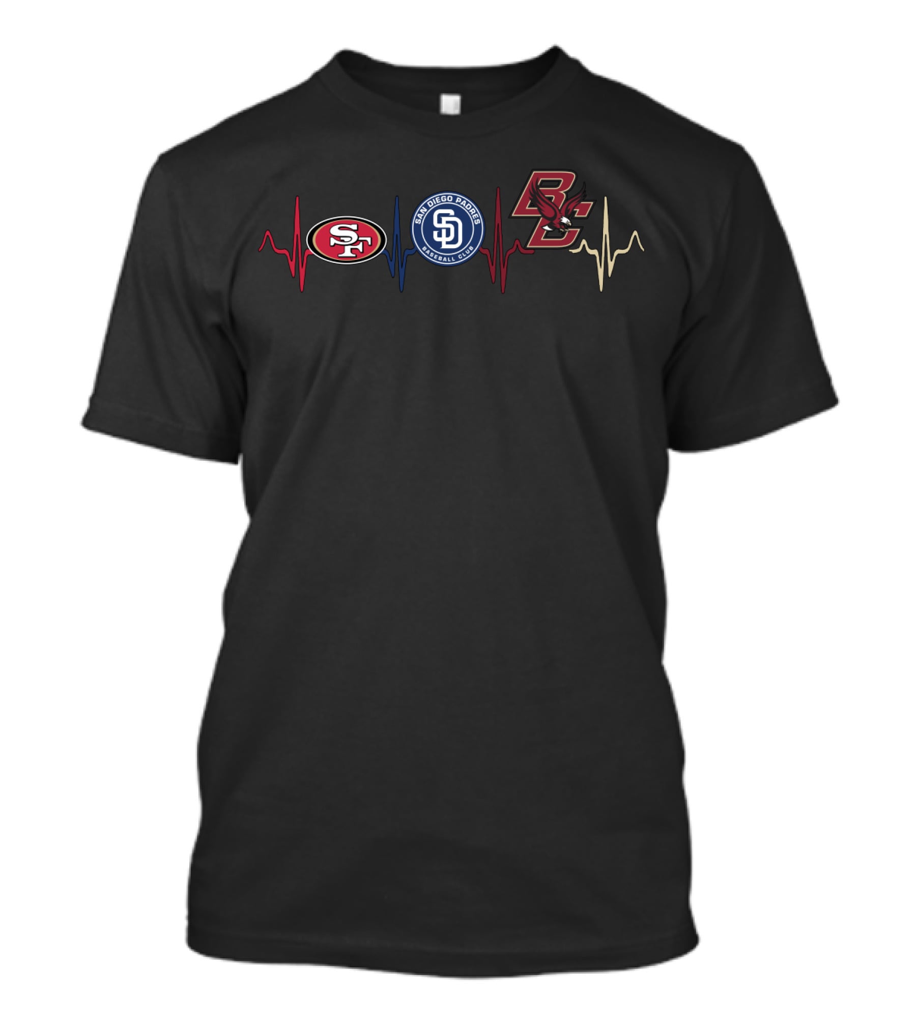 San Francisco 49ers San Diego Padres Boston College Eagles Heartbeat T-Shirt