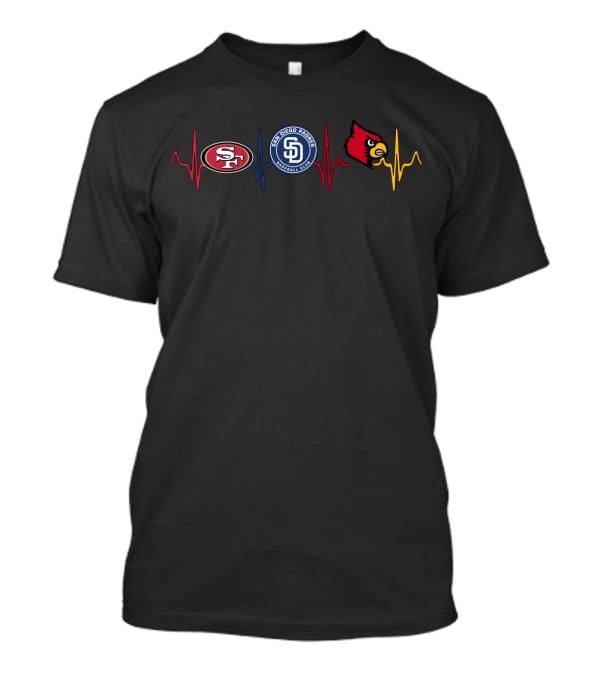 Love 49ers Padres Cardinals Heartbeat T-Shirt